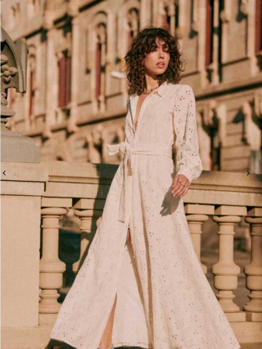 Sézane Women's Cream Eyelet Shirt Dress with Waist Tie